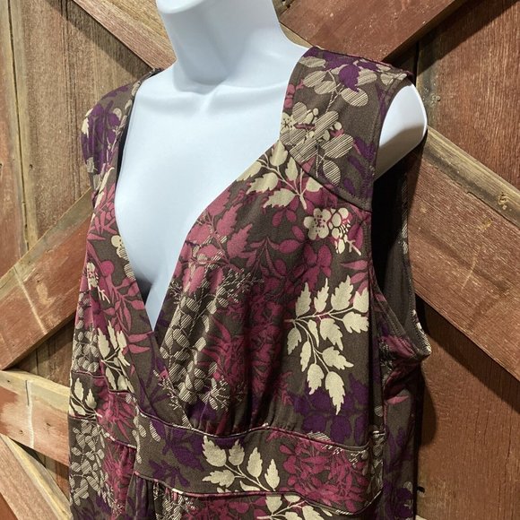 a.n.a Sleeveless Floral Tunic Blouse V-Neck Brown Purple Pink XXL 2X Lined Rayon - Picture 3 of 11